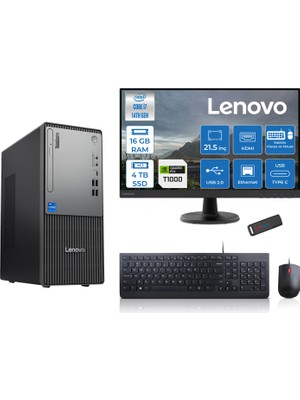 Lenovo Thinkcentre Neo 50T Gen5 Intel Core I7 14700 16GB Ddr5 4tb SSD 21.5 Inç Monitör Freedos Quadro T1000 4gb Masaüstü Bilgisayar 10002112UAS0GL00F05 + Zetta Flash Bellek