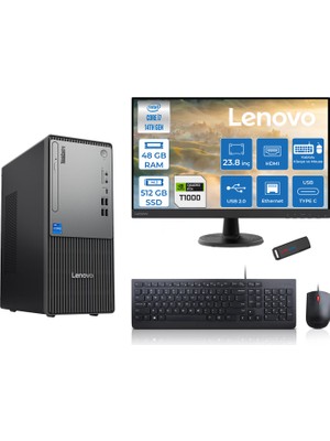 Lenovo Thinkcentre Neo 50T Gen5 Intel Core I7 14700 48GB Ddr5 512GB SSD 23.8 Inç Monitör Freedos Quadro T1000 4gb Masaüstü Bilgisayar 10002412UAS0GL00F17 + Zetta Flash Bellek