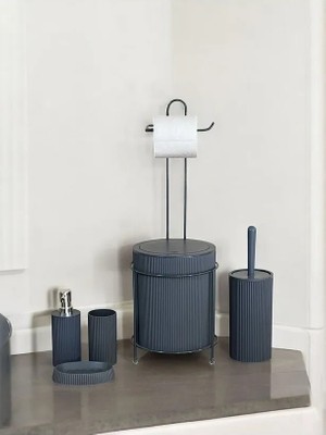 Metal Shop MetalShop 6 Parça Banyo Seti Antrasit Gri Metal Stantlı Çöp Kovalı 4,5 lt Modern Tasarım