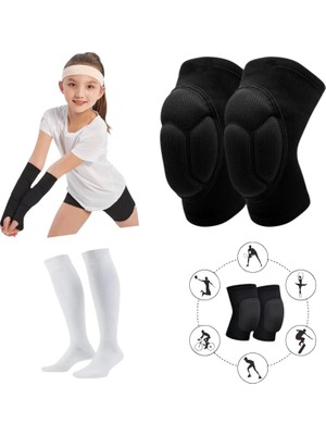 Çocuk Voleybol Dizliği Voleybol Elliği Beyaz Voleybol Çorabı Kapartma Sünger Destekli 3'lü Set