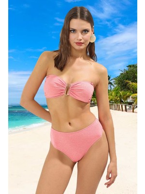 Straplez Simli Bikini Takımı Şık Detaylı Özel Tasarım Plaj ve Havuz Için Yüksek Konfor
