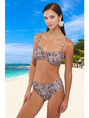 Desenli Straplez Bikini Takımı Yüksek Konfor Klora Dayanıklı Özel Tasarım Su Sporları Için