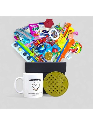 Nostaljik Lezzetler Retro Lezzetler ve Sürprizlerle Dolu Siyah Hediye Kutusu ve Benimle Sorunu Olan Ağlayarak Günlüğüne Yazabilir Yazılı Kupa Bardak