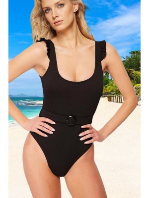 Fırfırlı Mayo Hızlı Kuruyan Plaj ve Havuz Için Su Sporları Esnek Kumaş Swimsuit