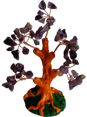 Doğal Ametist Taşlı Hayat Ağacı Biblo - 16X14 cm Dekoratif Obje