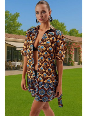 Yazlık Etnik Desenli Mini Pamuk Balon Kollu Plaj Elbisesi Konforlu Kesim Şık Görünüm Şık Görünüm