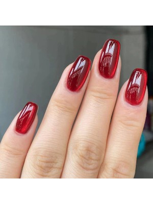 Tips Art Kırmızı Kedi Gözü Düz 24’lü Takma Tırnak Seti ve Zararsız Yapıştırıcı