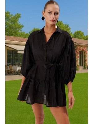 Pamuk Balon Kollu Mini Plaj Elbisesi Yazlık Şık Tasarım Özenle Seçilmiş Uzun Ömürlü Kaliteli Işçilik