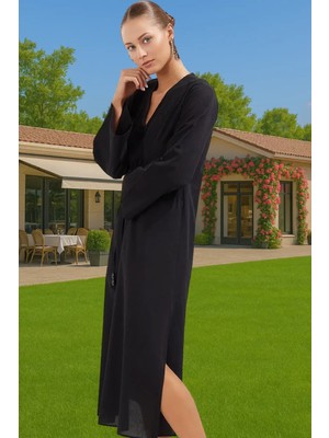 Maxi Dokuma Volanl? %100 Pamuklu Plaj Elbisesi V Yaka Özel Tasarım Rahat Kullanım Seçkin Malzeme