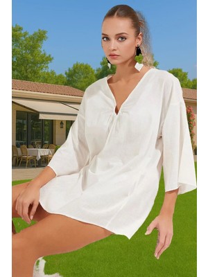 Plaj Elbisesi Keten Görünümlü Tek Kol Bisiklet Yaka Yazlık Pamuklu Rahat ve Şık Premium Kalite