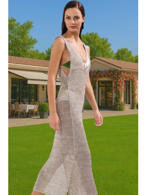 Şık Fitted Midi Triko Plaj Elbise Yazlık Rahat Tasarım Konforlu Kesim Rahat Kullanım Özenle Seçilmiş