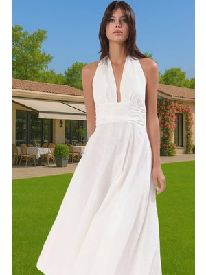 Yazlık Kadın Midi Boy Pamuklu Plaj Elbisesi Bağlamalı Tek Kol Yüksek Kalite Profesyonel Görünüm