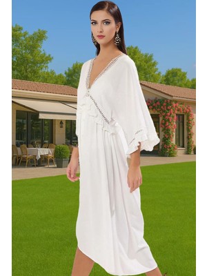 Maxi Dokuma Volanlı Plaj Elbisesi Viskoz Polyester Yaz Yüksek Kalite Konforlu Kesim Modern Stil