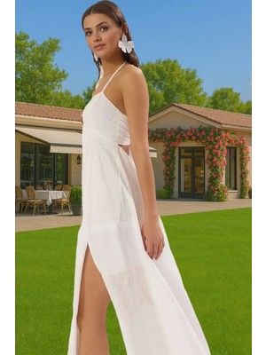 Yazlık Kadın Maxi Poplin Dokuma Elbise Plaj Için Ince ve Havadar Şık Görünüm Modern Stil