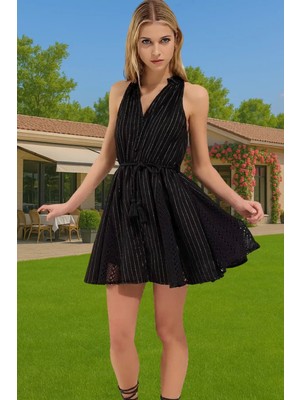 Yazlık Kadın Mini Plaj Elbise Halter Yaka Müslin Dokuma Özel Tasarım Trend Tasarım Uzun Ömürlü