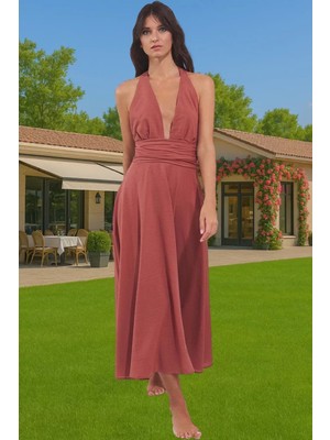 Yazlık Kadın Midi Boy Pamuklu Plaj Elbisesi Bağlamalı Tek Kol Yüksek Kalite Profesyonel Görünüm