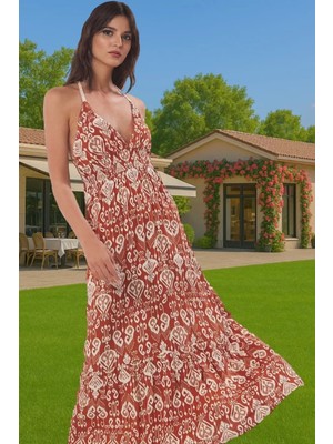 Etnik Desenli Maxi Şifon Plaj Elbise Yazlık Rahat Tasarım Konforlu Kesim Premium Kalite Şık Görünüm