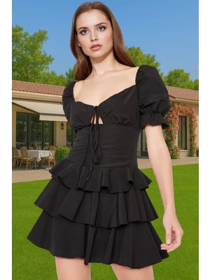 A Kesim Volanlı Poplin Mini Elbise Pamuklu Rahat Yazlık Premium Kalite Trend Tasarım Modern Stil