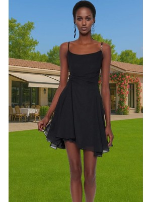 Şifon A Kesim Abiye Elbise Yazlık Kısa Astarlı Gece Elbisesi Özenle Seçilmiş Yüksek Kalite