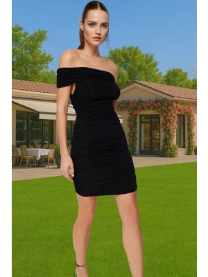 Şık Kısa Örme Abiye Elbise Tek Kol Carmen Yaka Bodycon Kaliteli Işçilik Mükemmel Uyum Premium Kalite
