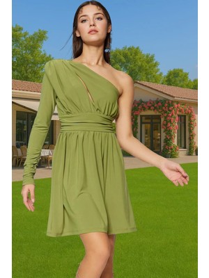 Tek Omuz A Kesim Mini Elbise Polyester Karışımlı Yaz Mezuniyeti Yüksek Kalite Zarifane Tasarım
