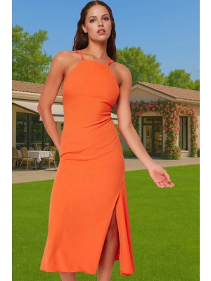 Maxi A Line Halter Yaka Dokuma Abiye Elbise Polyester Karışımlı Yazlık Özel Tasarım Yüksek Kalite