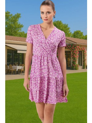 Kadın Mini Elbise Puantiye Desenli Örme Kisa Kol Yazlık Kaliteli Işçilik Yüksek Kalite Şık Görünüm