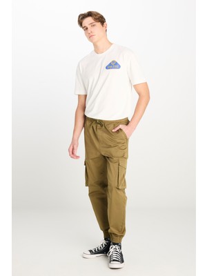 Regular Fit Normal Kesim Ribanalı Paça Kargo Cepli Haki Jogger Pantolon