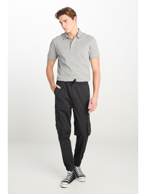 Regular Fit Normal Kesim Ribanalı Paça Kargo Cepli Antrasit Jogger Pantolon