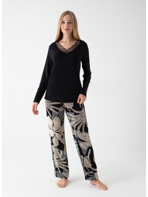 Wondergen Yuvarlak Yaka Siyah Pijama Üst 401WON-1110-0145