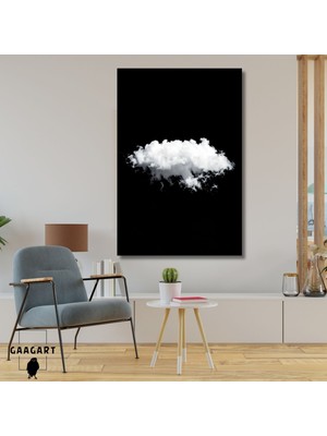 Tekli Dikey Kanvas Duvar Tablosu Siyah Beyaz Bulut