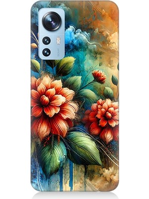 Xiaomi 12 Uyumlu Kırmızı Çiçek ve Tomurcuklar  Desenli Silikon Kılıf