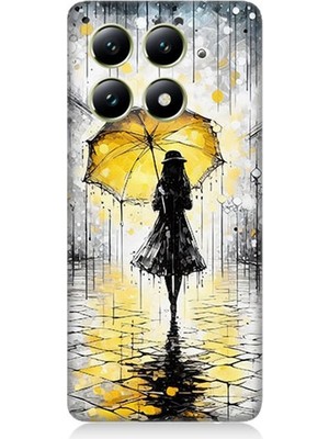 Xiaomi 14T Pro Uyumlu Yağmurda Sarı Şemsiye Altında  Desenli Silikon Kılıf