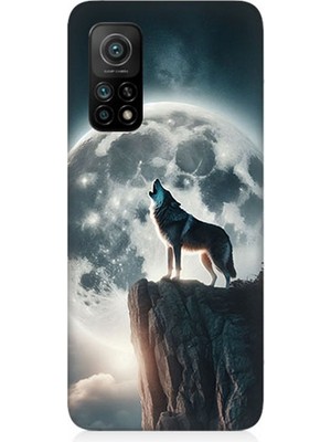 Xiaomi Mi 10T Uyumlu Dolunayda Uluyan Kurt  Desenli Silikon Kılıf