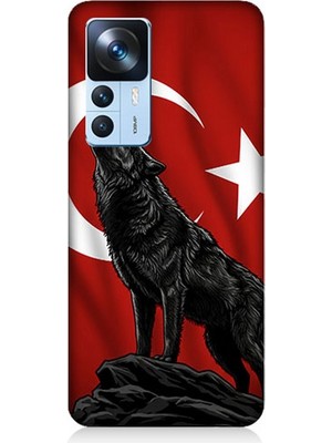 Xiaomi Mi 12T Uyumlu Ay Yıldızlı Uluyan Kurt  Desenli Silikon Kılıf