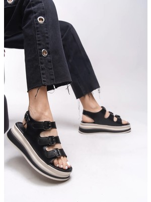 Jatay 3 Tokalı Ortopedik Siyah Kadın Sandalet