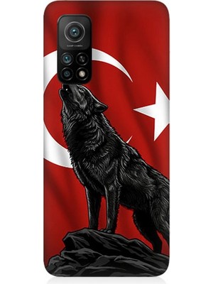 Xiaomi Mi 10T Pro Uyumlu Ay Yıldızlı Uluyan Kurt  Desenli Silikon Kılıf