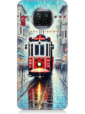 Xiaomi Mi 10T Lite Uyumlu Yağmurlu Sokakta Kırmızı Tramvay  Desenli Silikon Kılıf