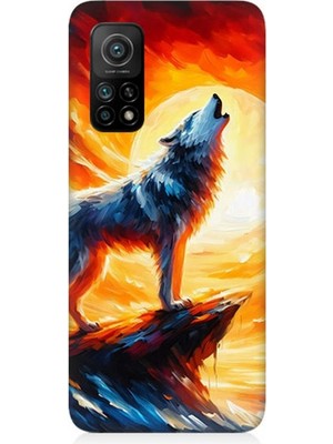Xiaomi Mi 10T Pro Uyumlu Kayalıkta Uluyan Kurt Yalnızlığı  Desenli Silikon Kılıf