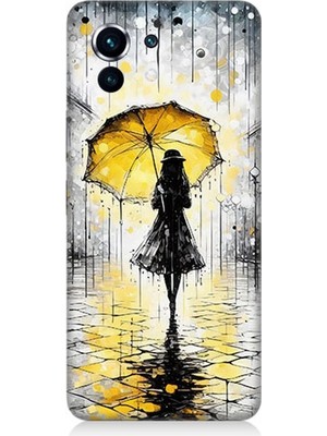 Xiaomi Mi 11 Uyumlu Yağmurda Sarı Şemsiye Altında  Desenli Silikon Kılıf