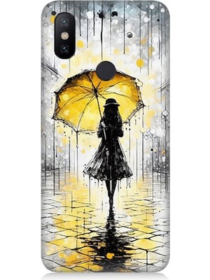 Xiaomi Mi A2 Uyumlu Yağmurda Sarı Şemsiye Altında  Desenli Silikon Kılıf