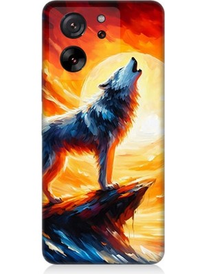 Xiaomi Mi 13T Pro Uyumlu Kayalıkta Uluyan Kurt Yalnızlığı  Desenli Silikon Kılıf