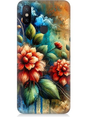 Xiaomi Mi A2 Uyumlu Kırmızı Çiçek ve Tomurcuklar  Desenli Silikon Kılıf