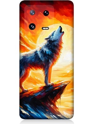 Xiaomi Mi 13 Pro 5g Uyumlu Kayalıkta Uluyan Kurt Yalnızlığı  Desenli Silikon Kılıf