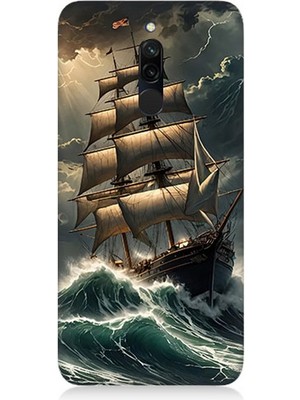 Xiaomi Redmi 8 Uyumlu Dalgalarla Savaşan Yelkenli  Desenli Silikon Kılıf