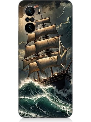 Xiaomi Redmi K40 Uyumlu Dalgalarla Savaşan Yelkenli  Desenli Silikon Kılıf