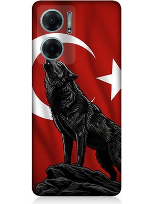 Xiaomi Redmi Note 11E Uyumlu Ay Yıldızlı Uluyan Kurt  Desenli Silikon Kılıf