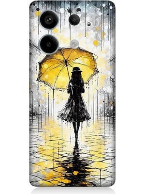 Xiaomi Redmi Note 13 Pro 5g Uyumlu Yağmurda Sarı Şemsiye Altında  Desenli Silikon Kılıf