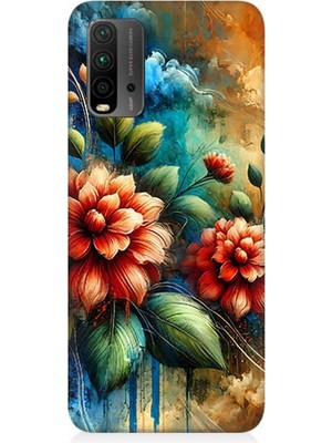 Xiaomi Redmi 9t Uyumlu Kırmızı Çiçek ve Tomurcuklar  Desenli Silikon Kılıf