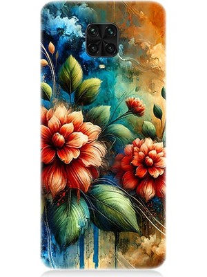 Xiaomi Redmi Note 9 Pro Uyumlu Kırmızı Çiçek ve Tomurcuklar  Desenli Silikon Kılıf